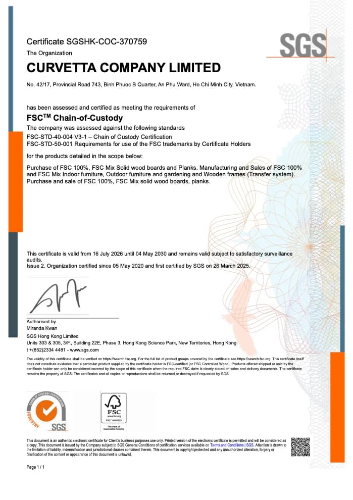 Curvetta FSC Chain-of-Custody certificate, issue 2 (PDF, English)